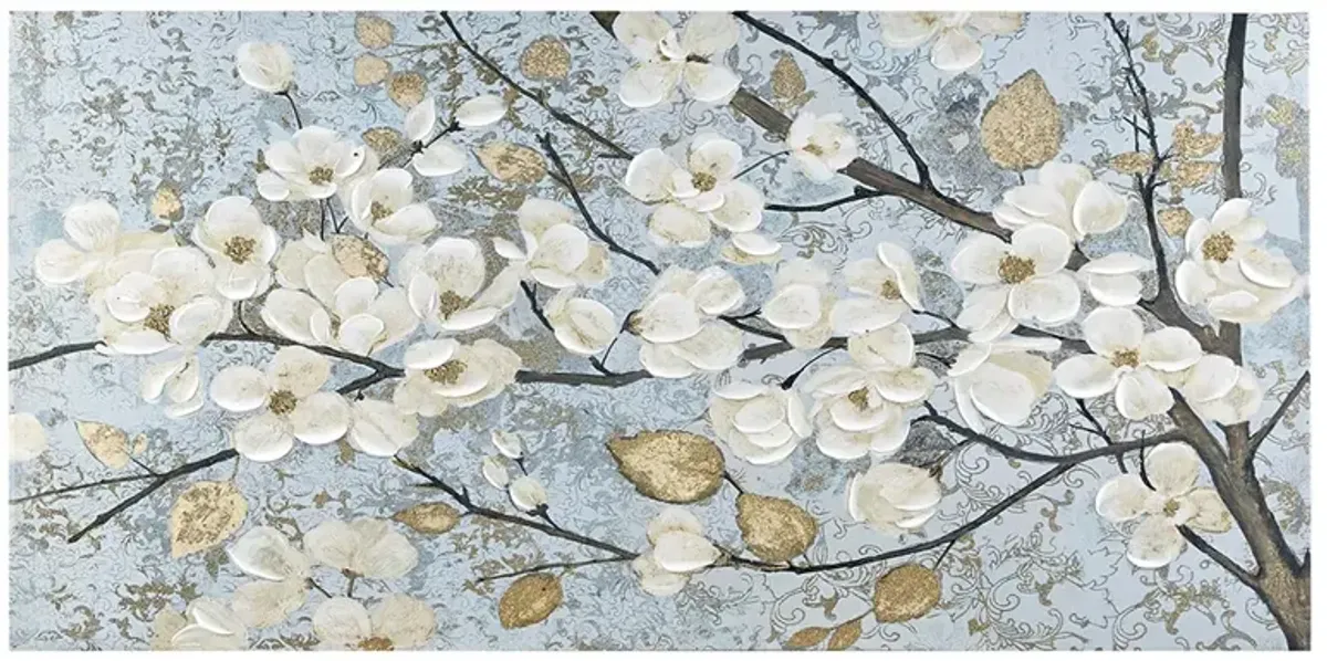 Madison Park Luminous Bloom Blue Gold Foil and Hand Embellished Floral Canvas Wall Art