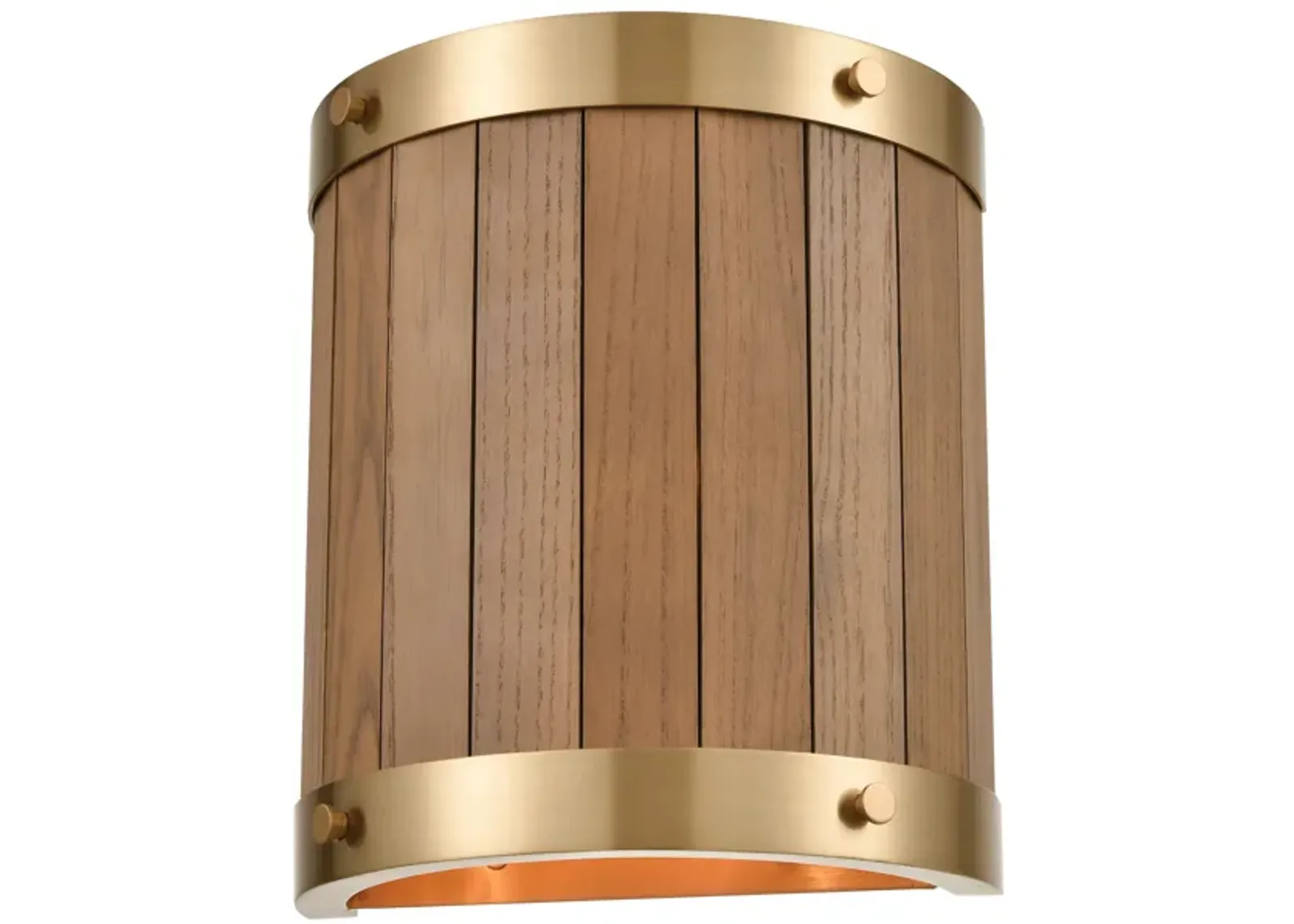 Wooden Barrel 10" High 2-Light Sconce - Satin Brass