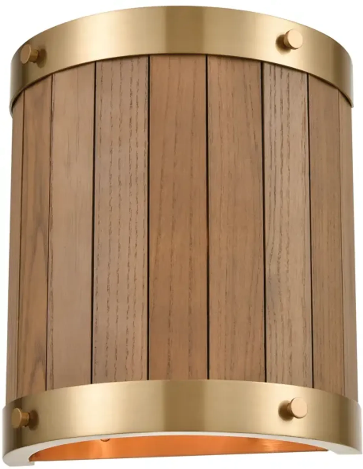 Wooden Barrel 10" High 2-Light Sconce - Satin Brass