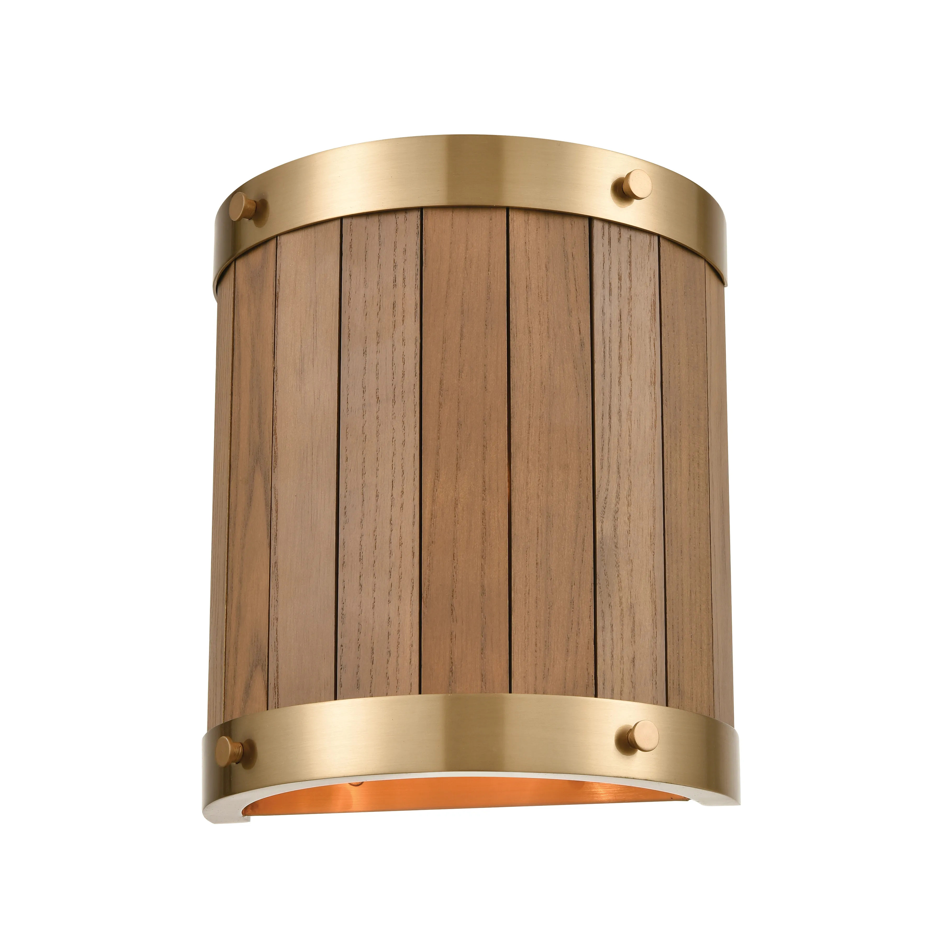 Wooden Barrel 10" High 2-Light Sconce - Satin Brass