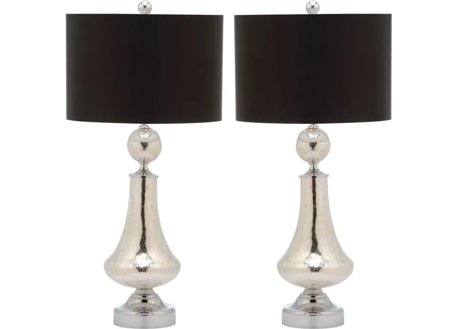 Mercury 25.5-Inch H Crackle Glass Table Lamp/Black Satin Shade - Set of 2