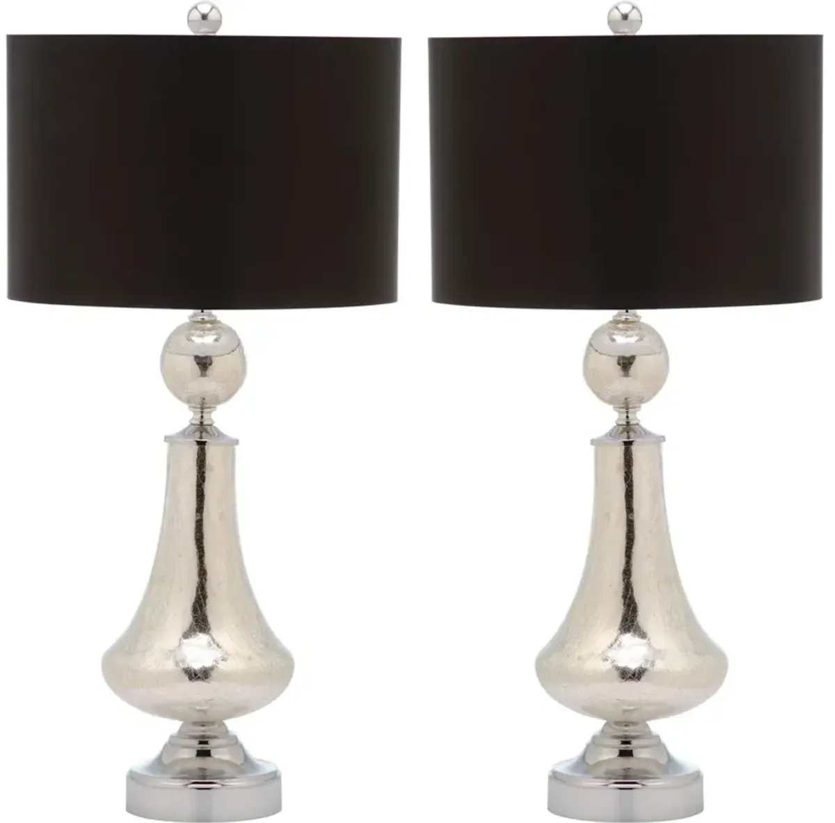 Mercury 25.5-Inch H Crackle Glass Table Lamp/Black Satin Shade - Set of 2