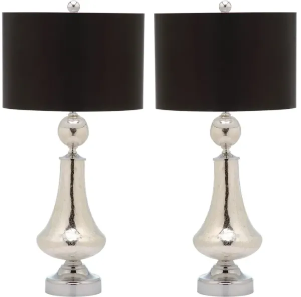 Mercury 25.5-Inch H Crackle Glass Table Lamp/Black Satin Shade - Set of 2