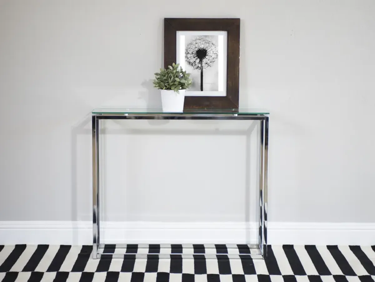 Sandor Console Table with Clear Tempered Glass Top and Chrome Frame