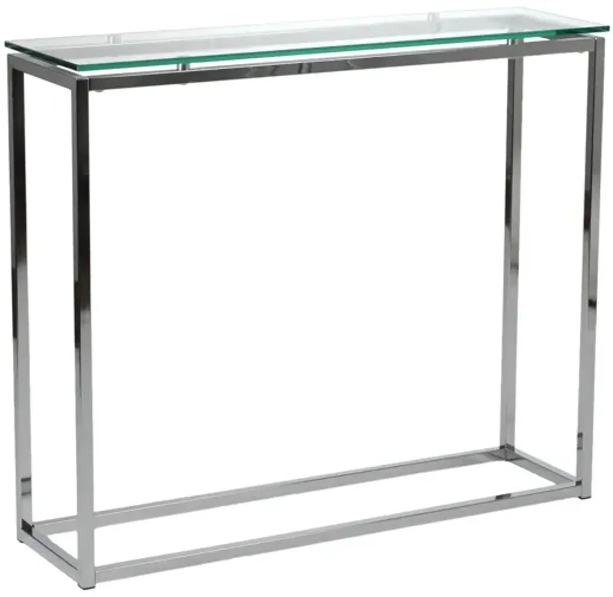 Sandor Console Table with Clear Tempered Glass Top and Chrome Frame