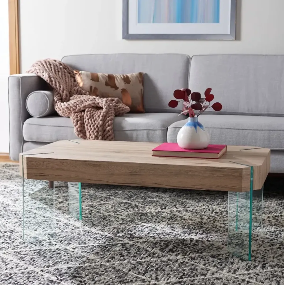 KATELYN RECTANGULAR CONTEMPORARY GLASS LEG COFFEE TABLE