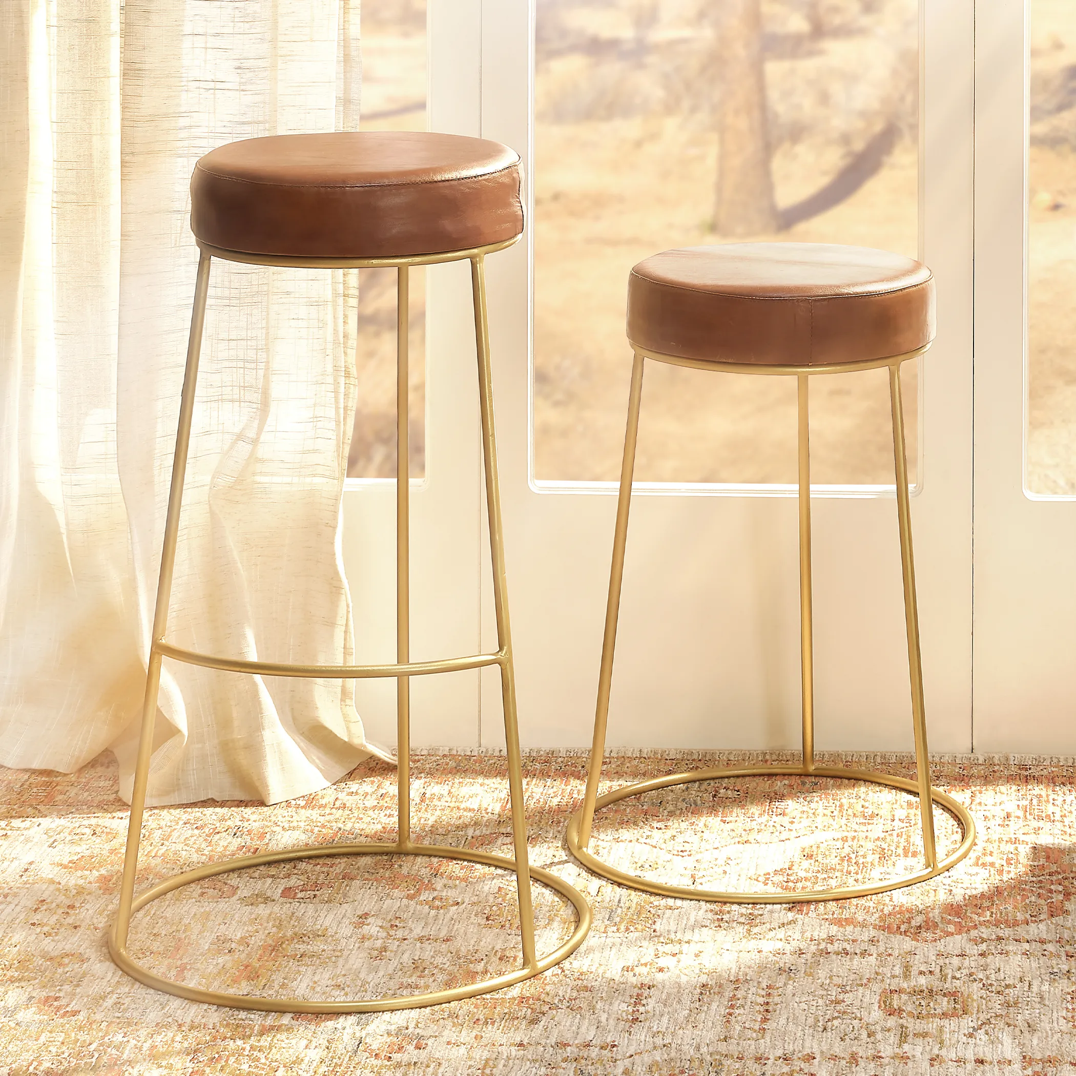 Henry Round Leather Counter Stool