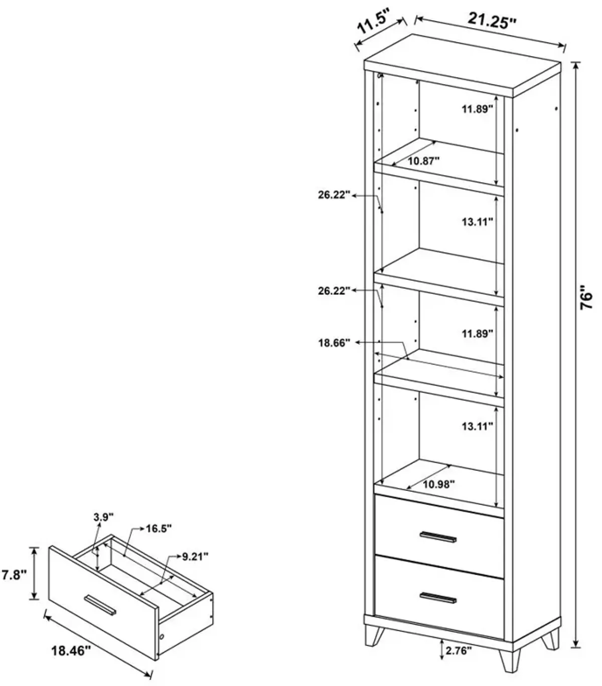 Lewes 2-drawer Media Tower Cappuccino