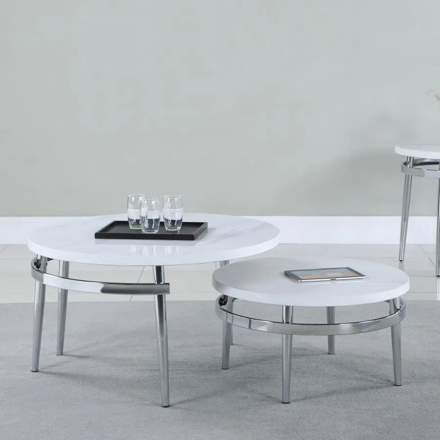 Avilla Round Nesting Coffee Table White and Chrome