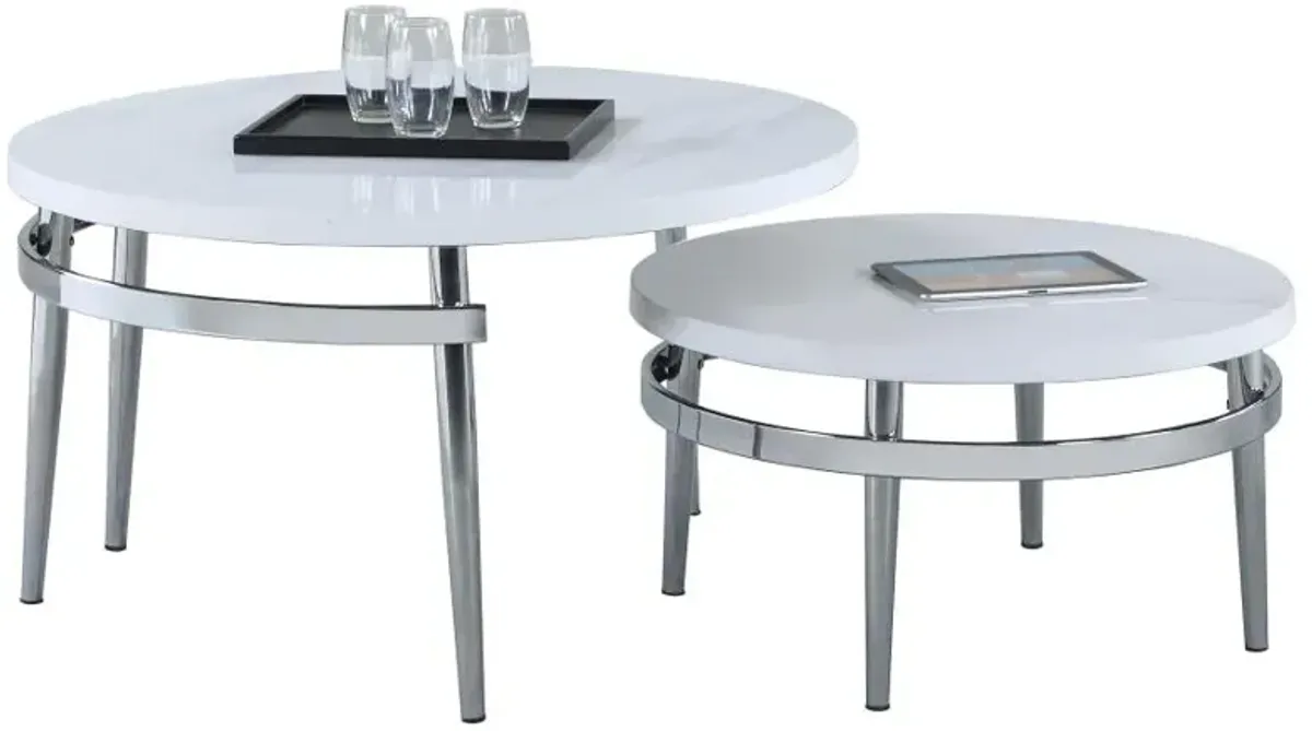 Avilla Round Nesting Coffee Table White and Chrome