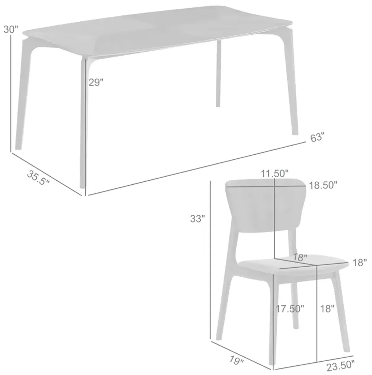 Kalia 7 Piece Wood Dining Set in Gray Finish with Gray Fabric