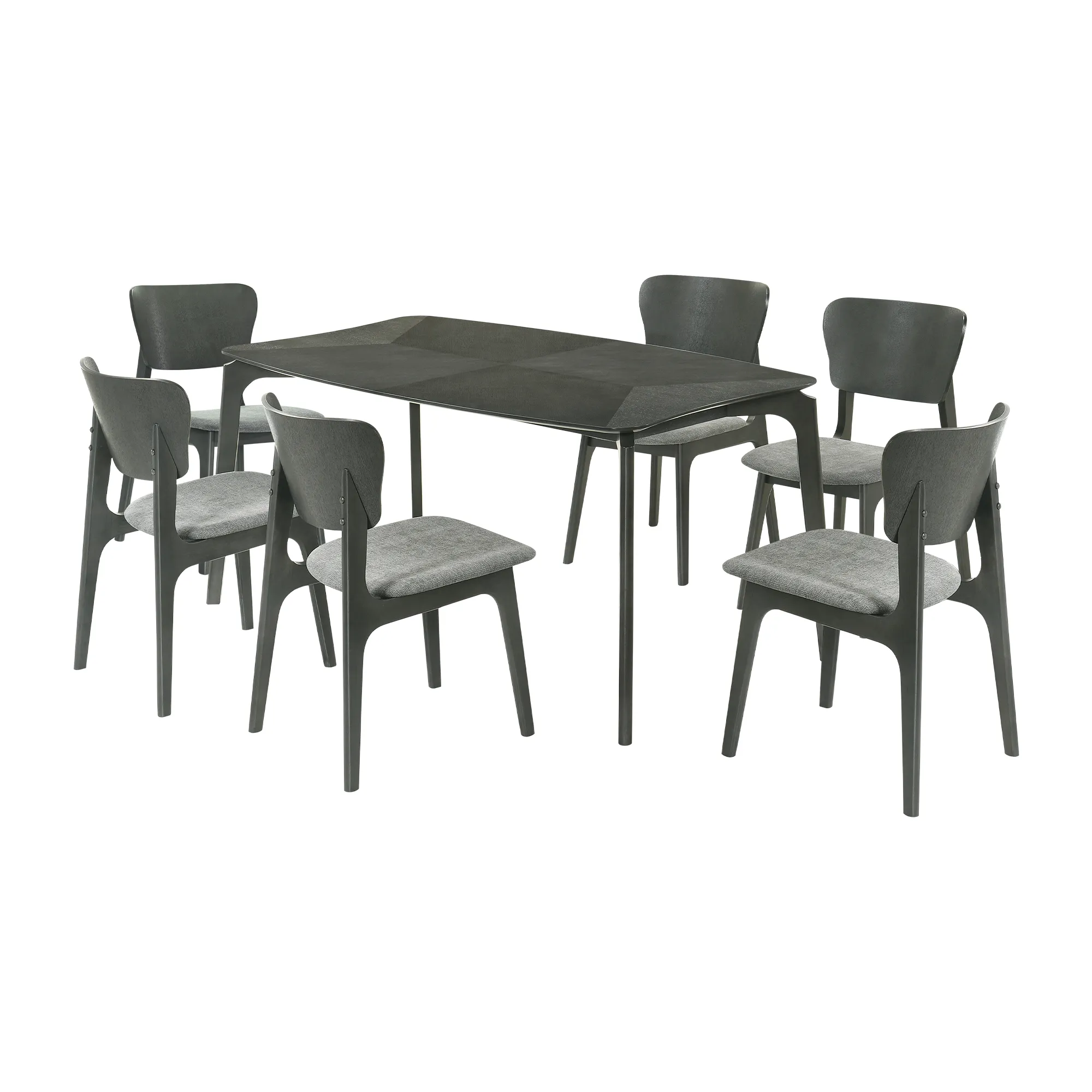 Kalia 7 Piece Wood Dining Set in Gray Finish with Gray Fabric