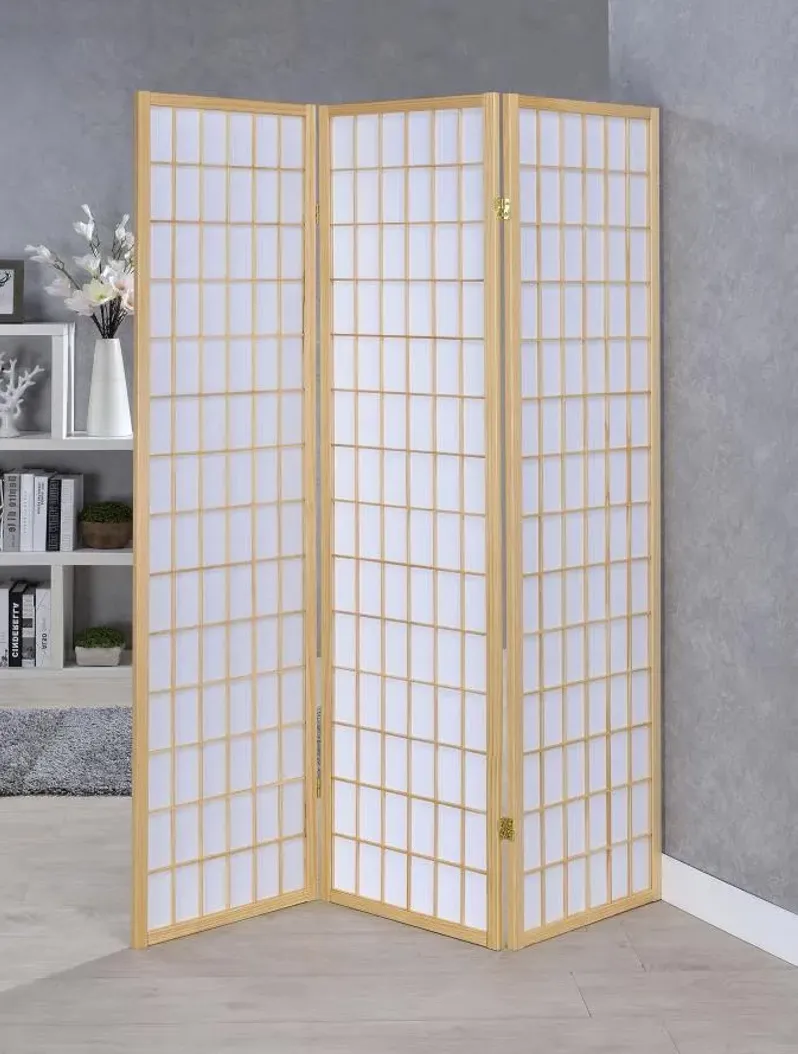 Carrie 3-panel Folding Screen Natural and White