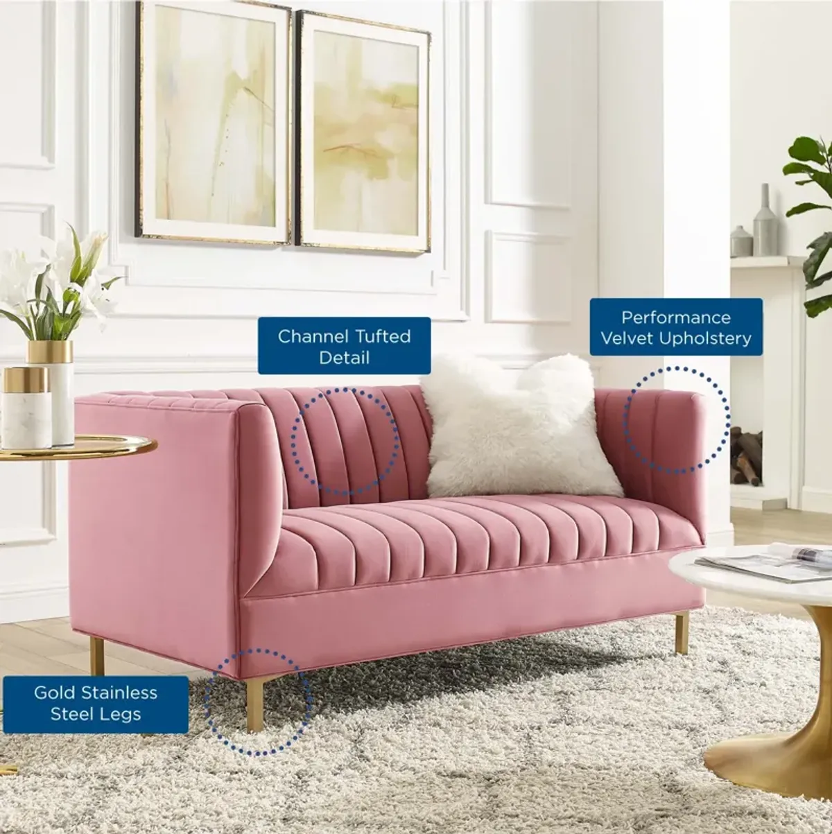 Shift Channel Tufted Performance Velvet Loveseat