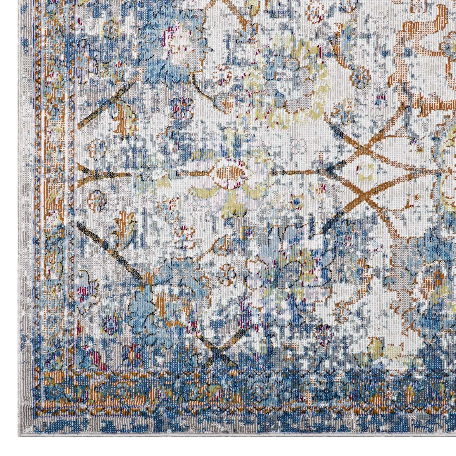 Minu Distressed Floral Lattice 5x8 Area Rug