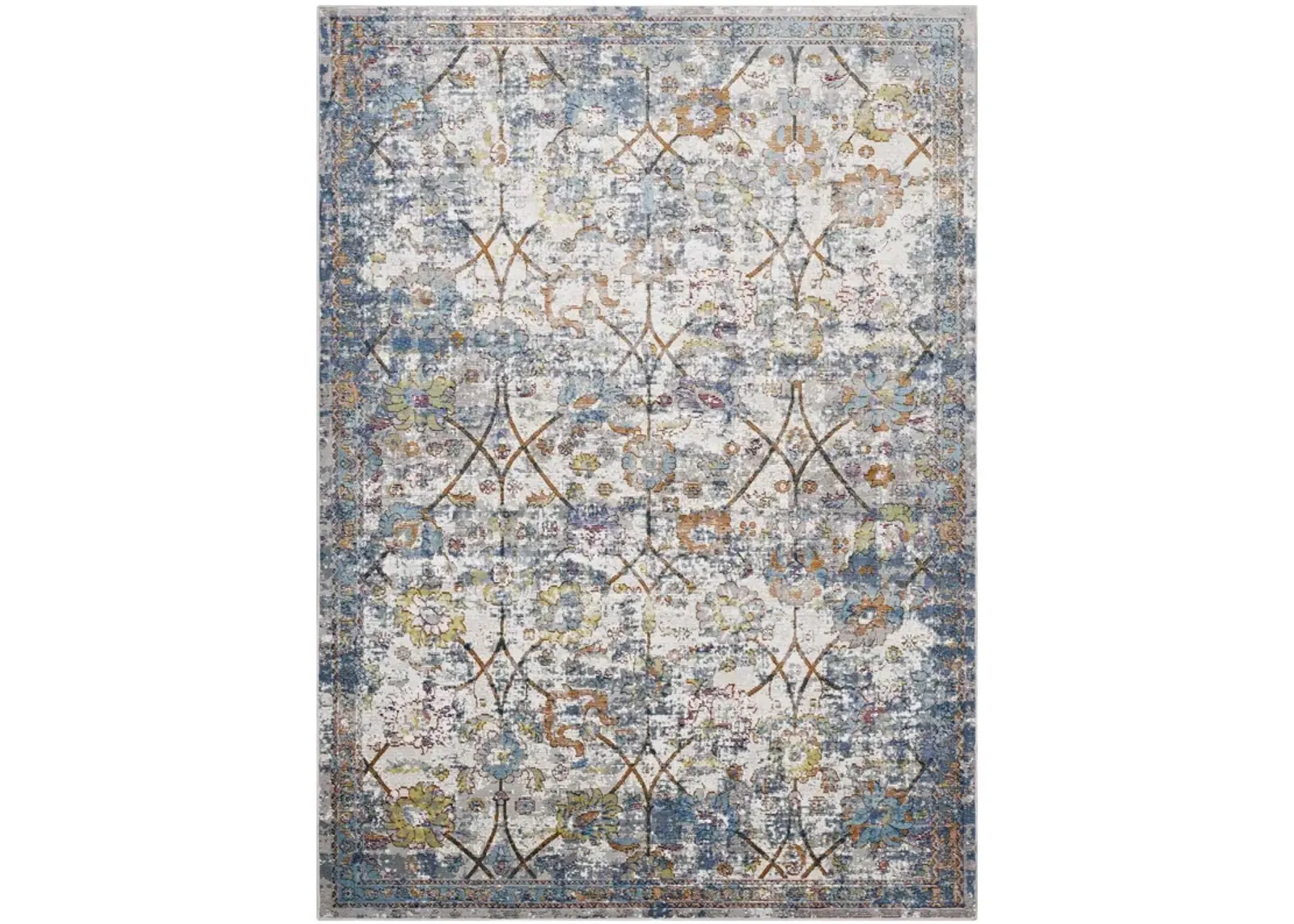 Minu Distressed Floral Lattice 5x8 Area Rug