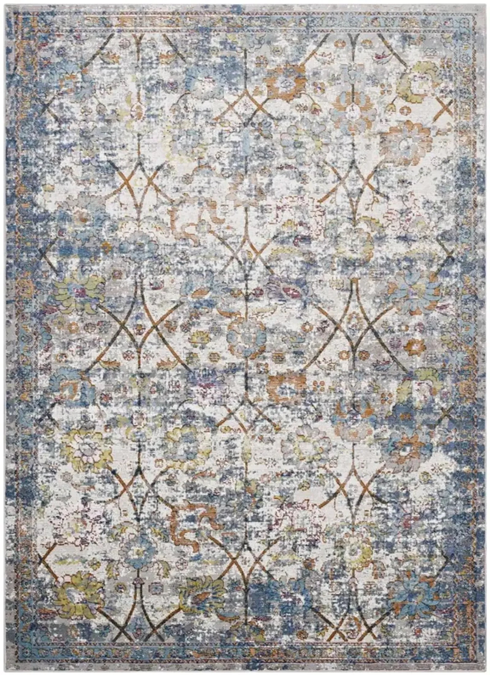 Minu Distressed Floral Lattice 5x8 Area Rug