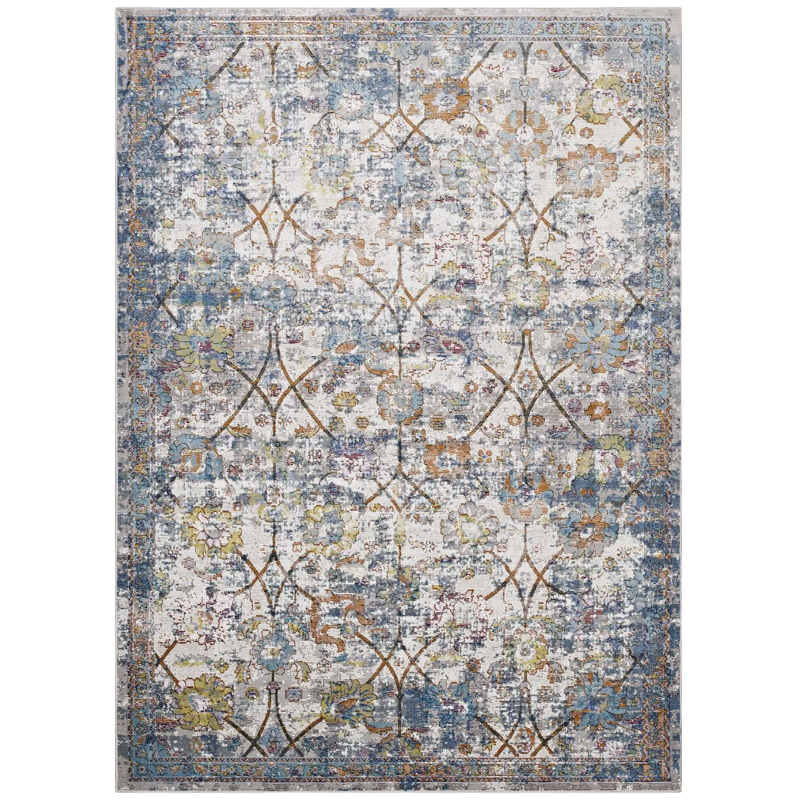 Minu Distressed Floral Lattice 5x8 Area Rug