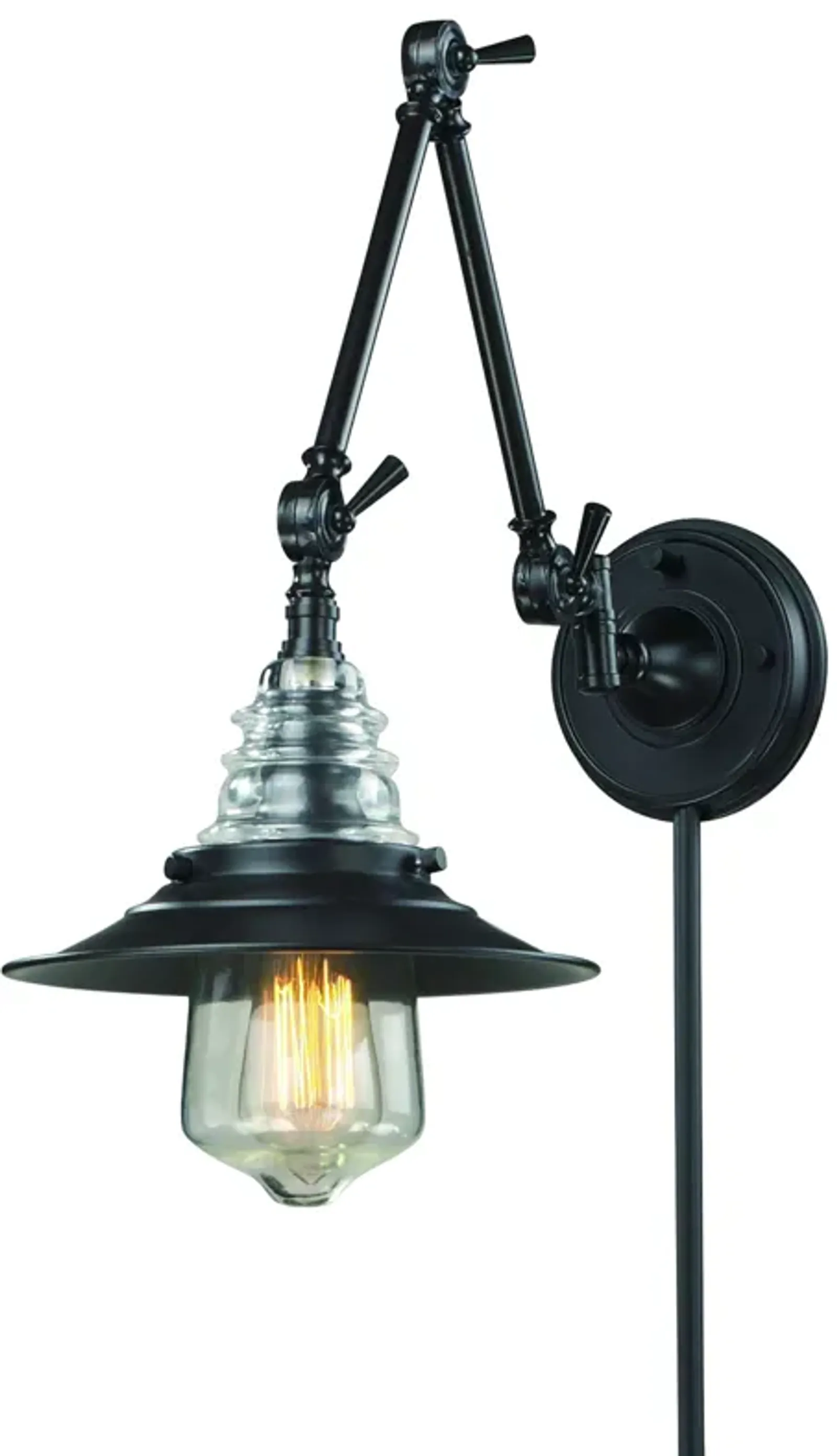 Insulator Glass 1-Light Swingarm Wall Lamp in Oiled Bronze