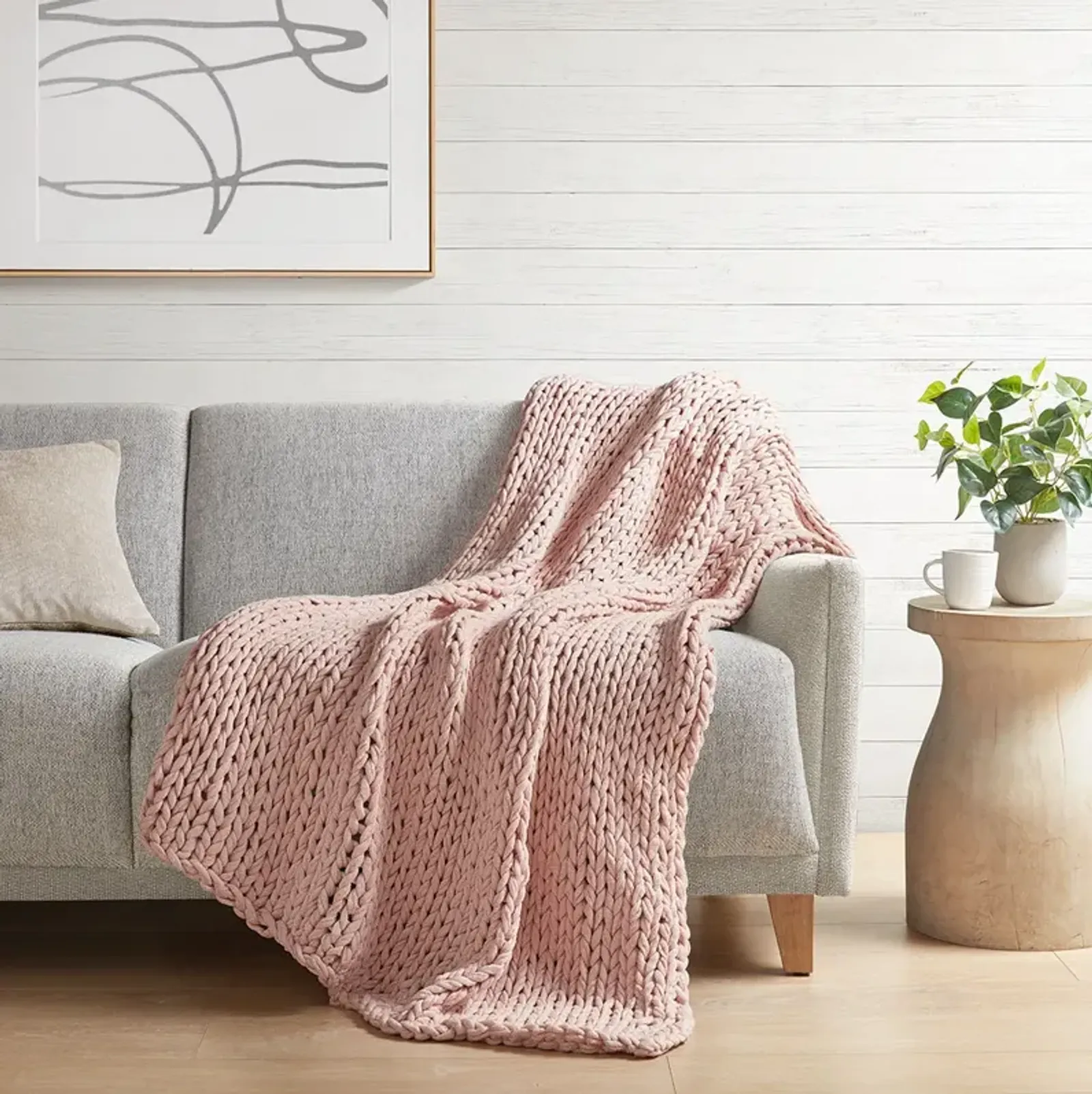 Madison Park Chunky Double Knit Blush Handmade Throw