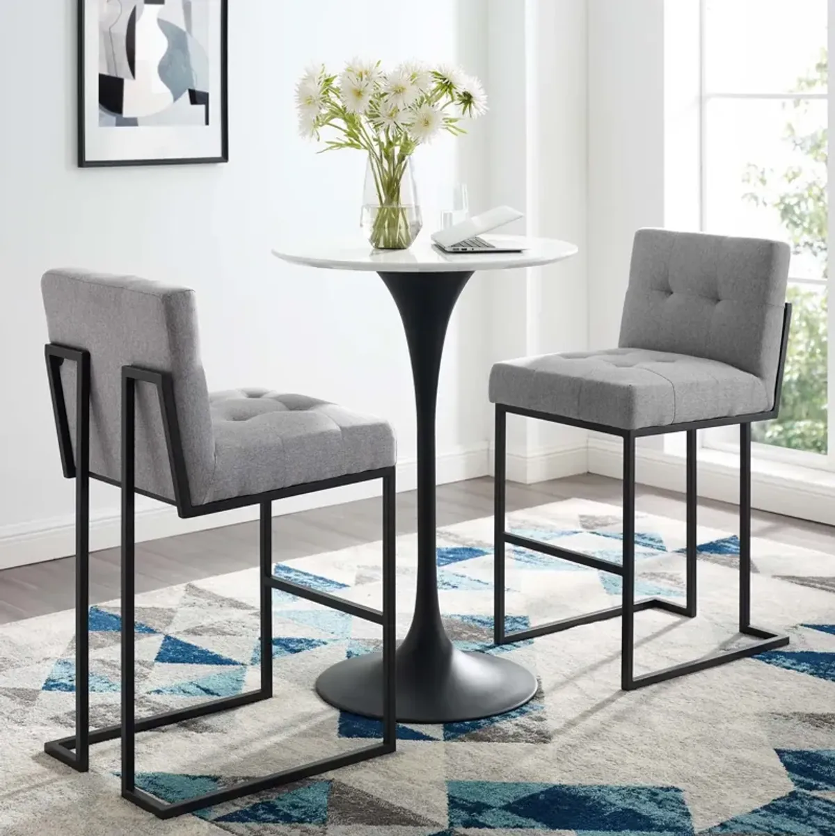 Privy Black Stainless Steel Upholstered Fabric Bar Stool Set of 2