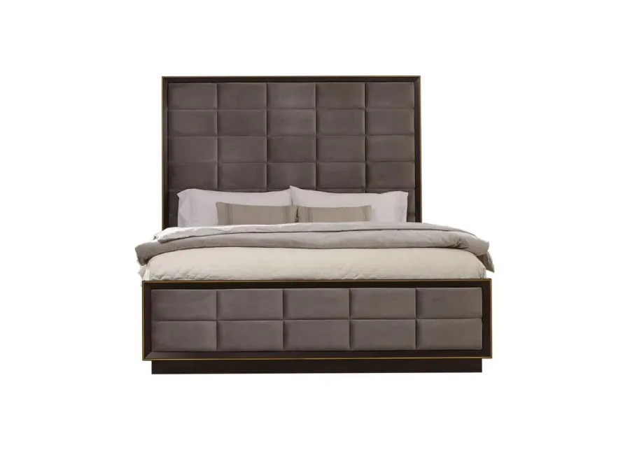 Durango Eastern King Upholstered Bed Smoked Peppercorn and Grey