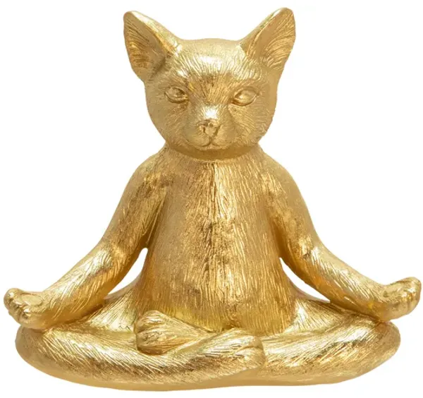 Polyresin, 7" Yoga Cat, Gold
