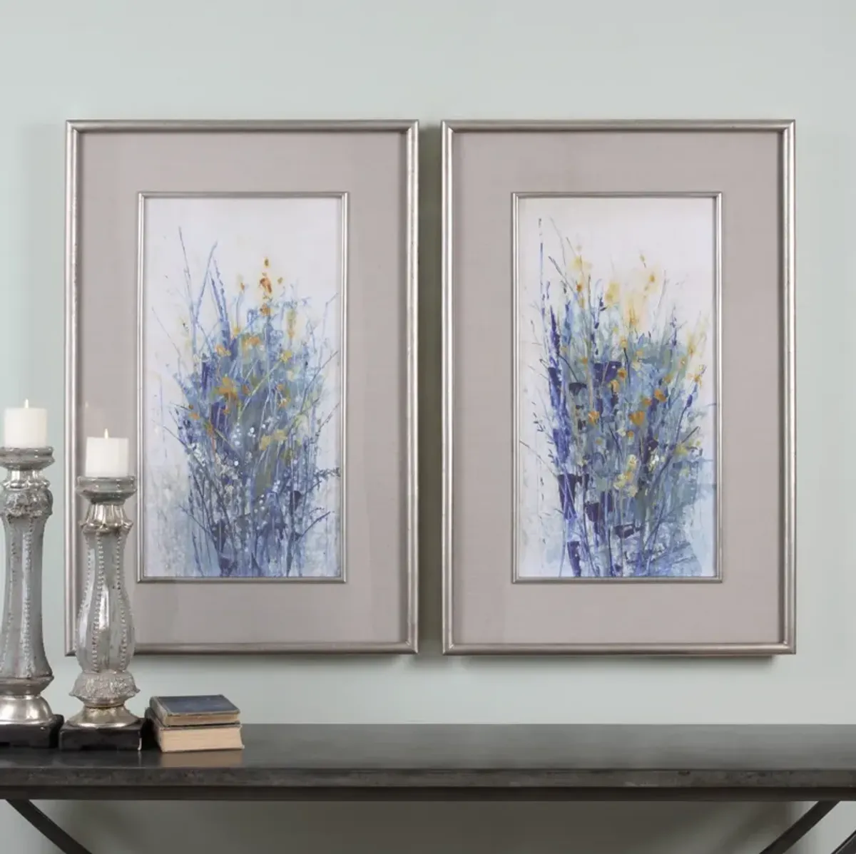 Indigo Florals Framed Art S/2