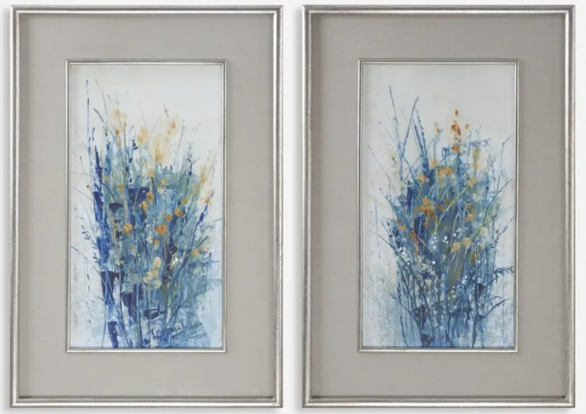 Indigo Florals Framed Art S/2