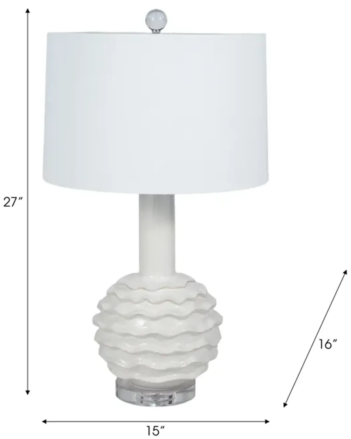 27" Ruffles Table Lamp Crystal Base, White