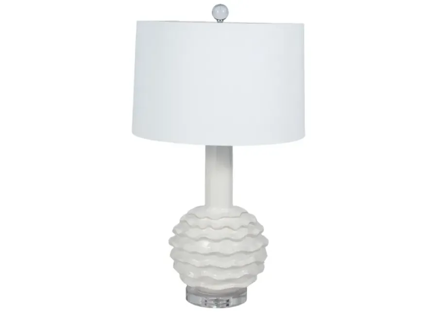 27" Ruffles Table Lamp Crystal Base, White