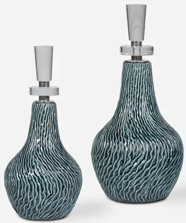 Almera Dark Teal Bottles, S/2