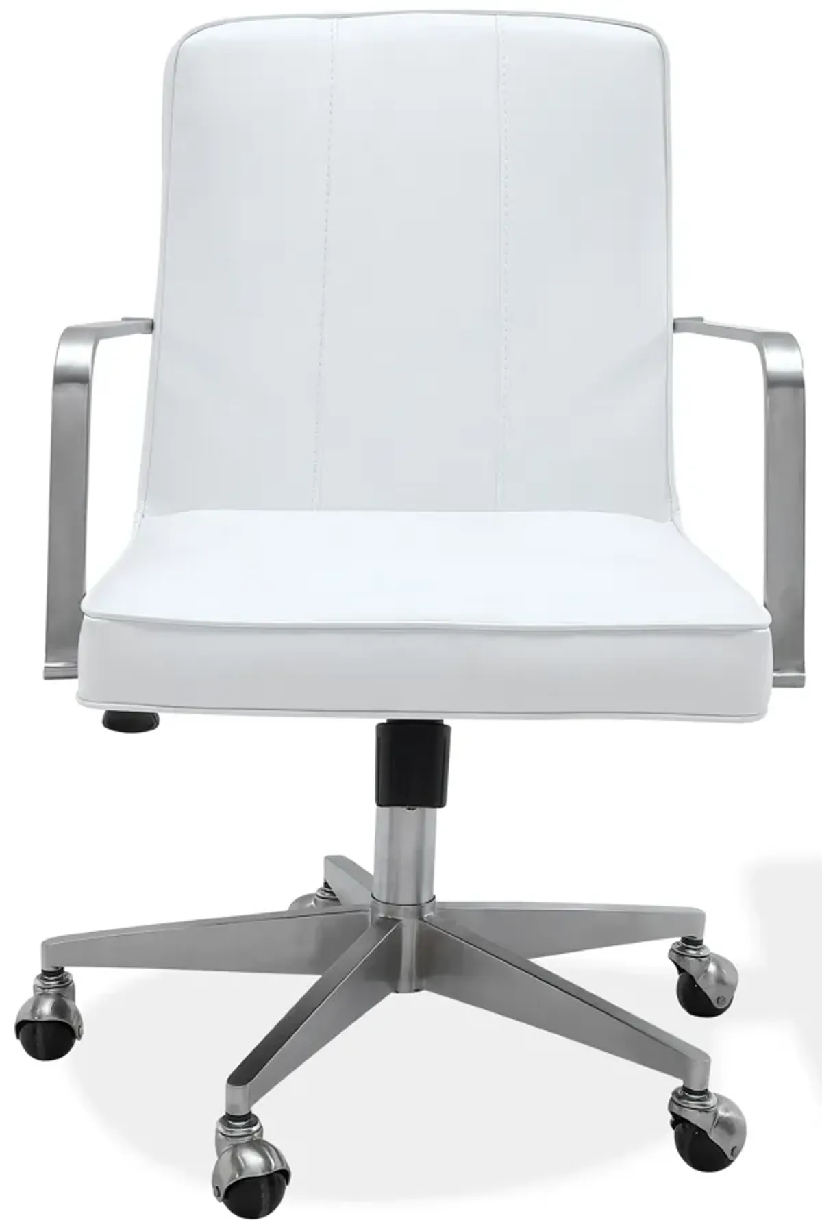 One Metal Frame Home Office Chair in Brushed Stainless Steel and White Leather