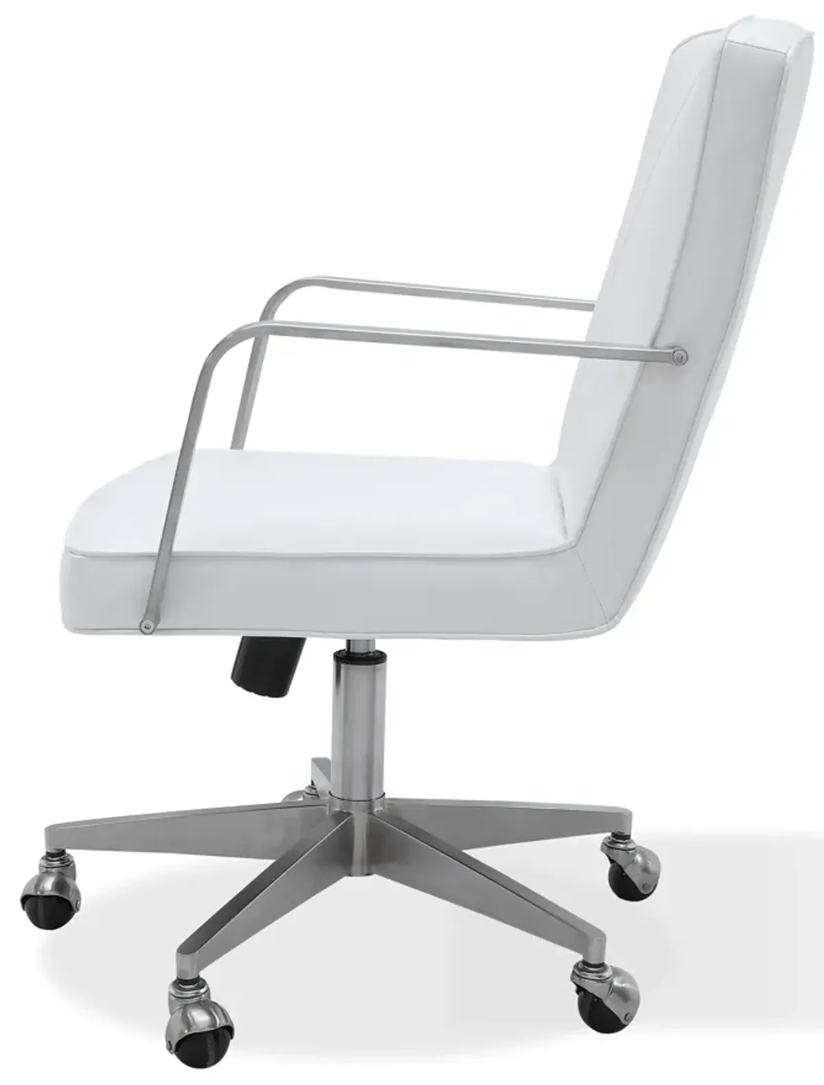 One Metal Frame Home Office Chair in Brushed Stainless Steel and White Leather