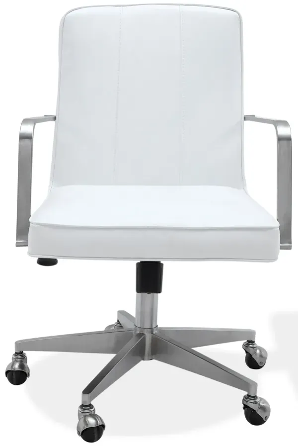 One Metal Frame Home Office Chair In Brushed Stainless Steel And White Leather