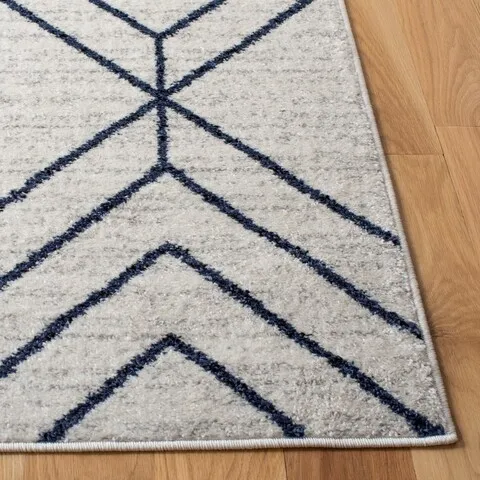 ADIRONDACK Contemporary Light Grey / Navy 4' X 6' Powerloomed Rug