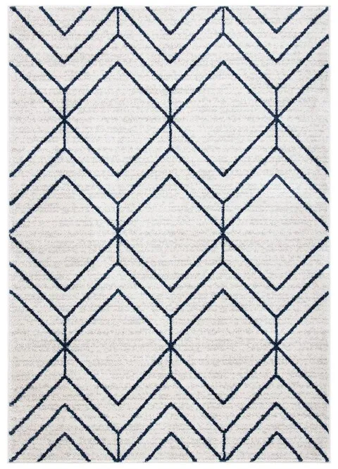 ADIRONDACK Contemporary Light Grey / Navy 4' X 6' Powerloomed Rug