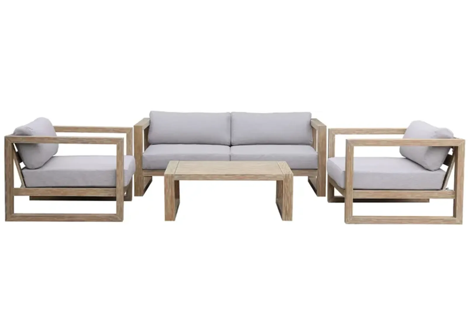 Paradise 4 Piece Outdoor Light Eucalyptus Wood Sofa Seating Set with Grey Cushions