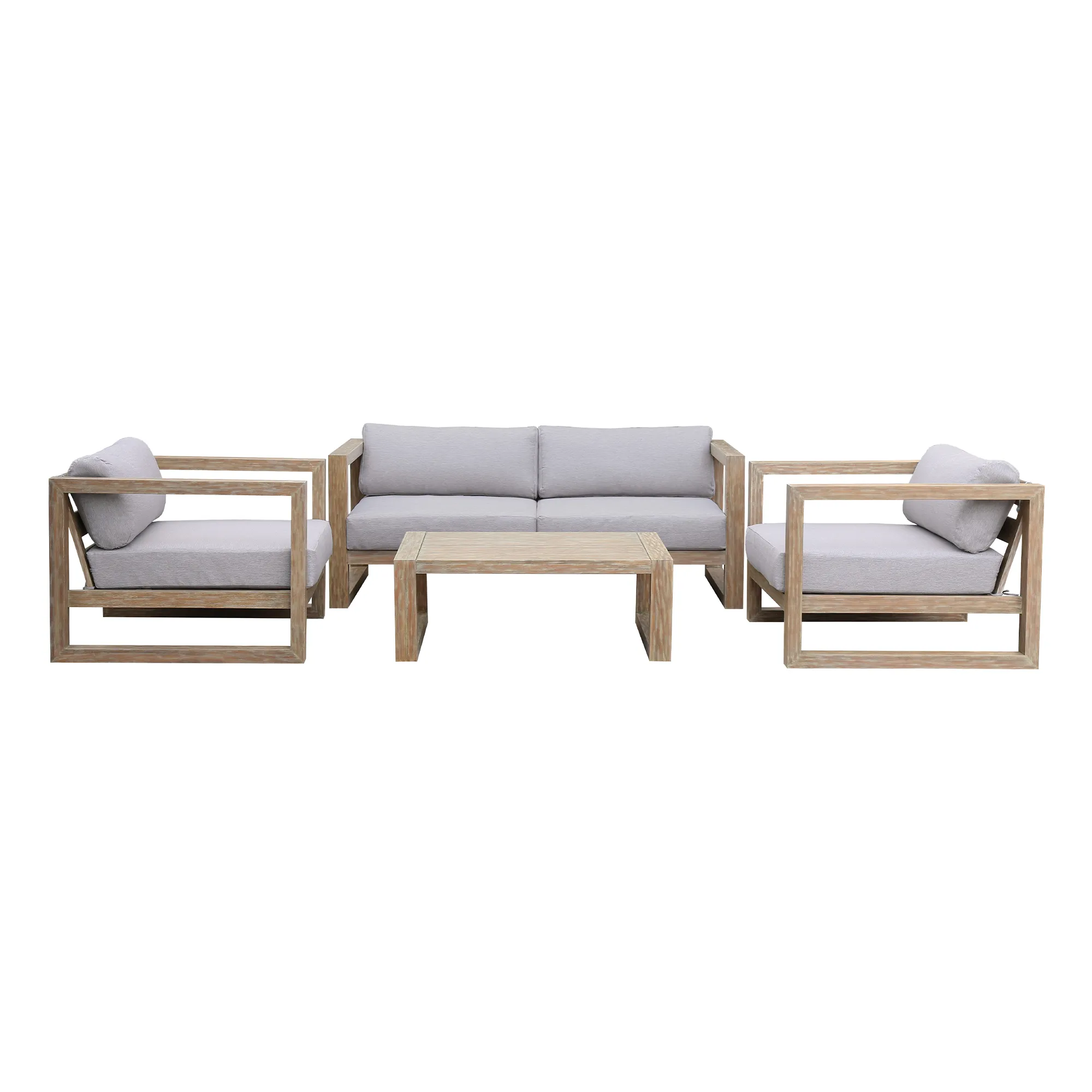 Paradise 4 Piece Outdoor Light Eucalyptus Wood Sofa Seating Set with Grey Cushions