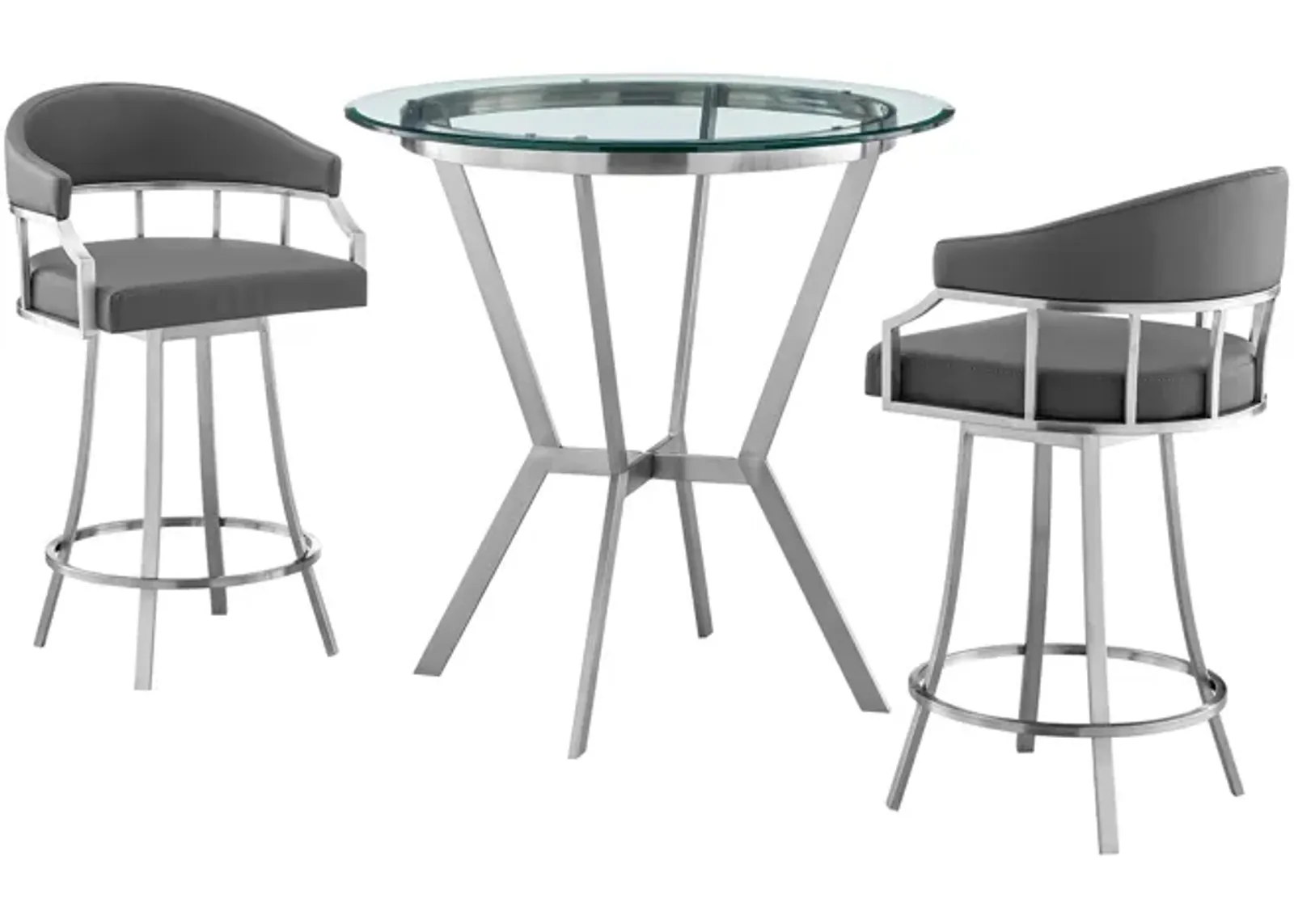 Naomi and Valerie 3-Piece Counter Height Dining Set in Brushed Stainless Steel and Grey Faux Leather