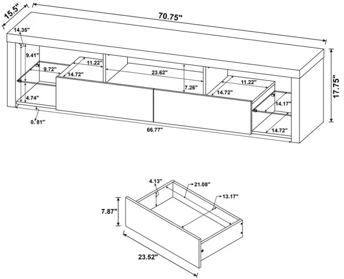 Jude 2-drawer 71" TV Stand With Shelving White High Gloss