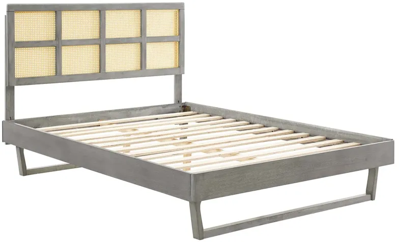 Sidney Cane and Wood Queen Platform Bed With Angular Legs