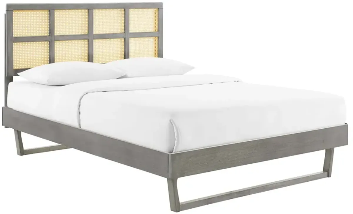 Sidney Cane and Wood Queen Platform Bed With Angular Legs