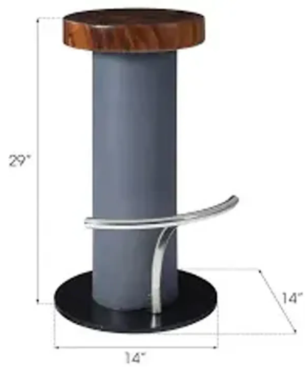 concrete bar stool, chamcha wood top, stainless steel footrest