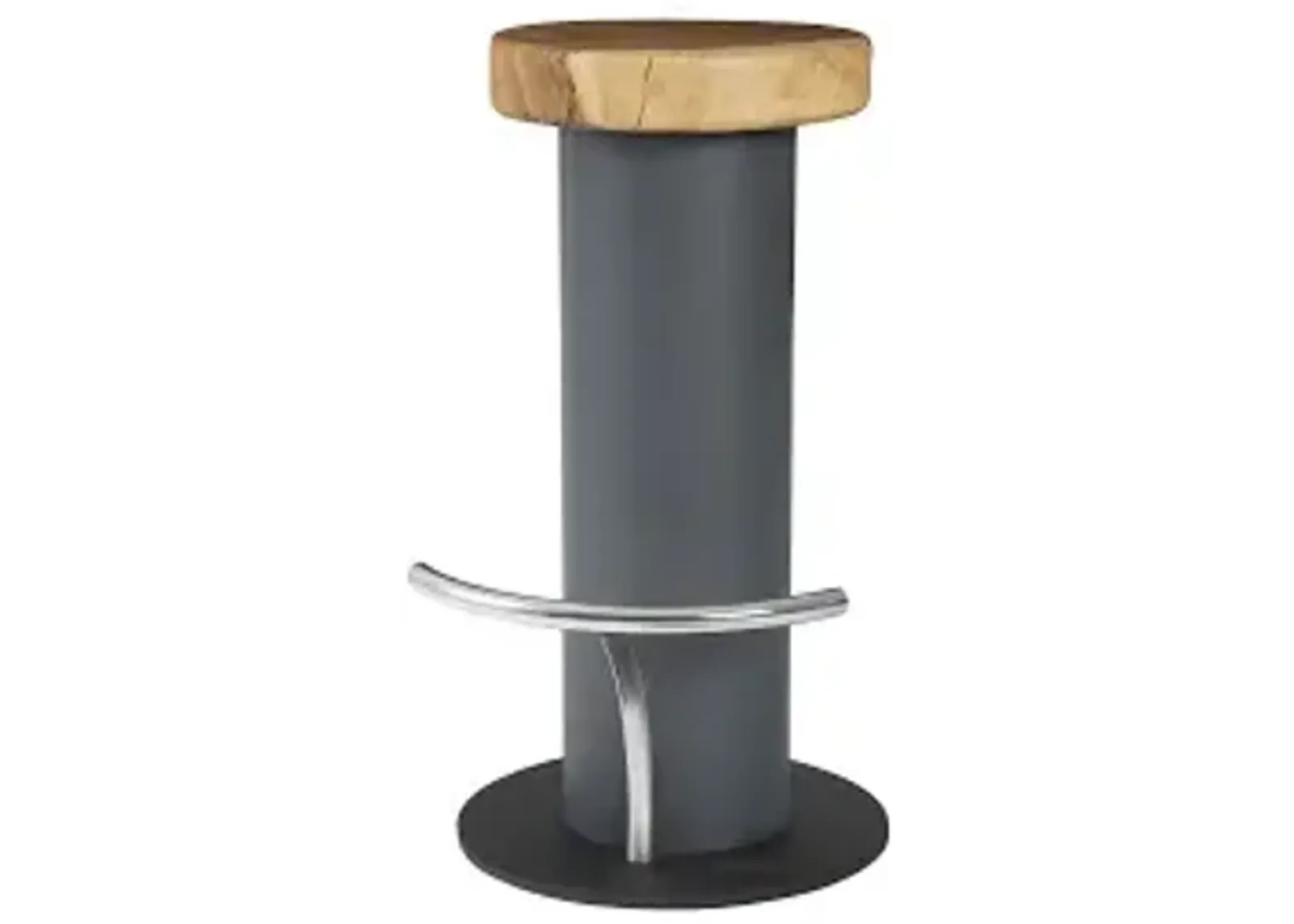 concrete bar stool, chamcha wood top, stainless steel footrest