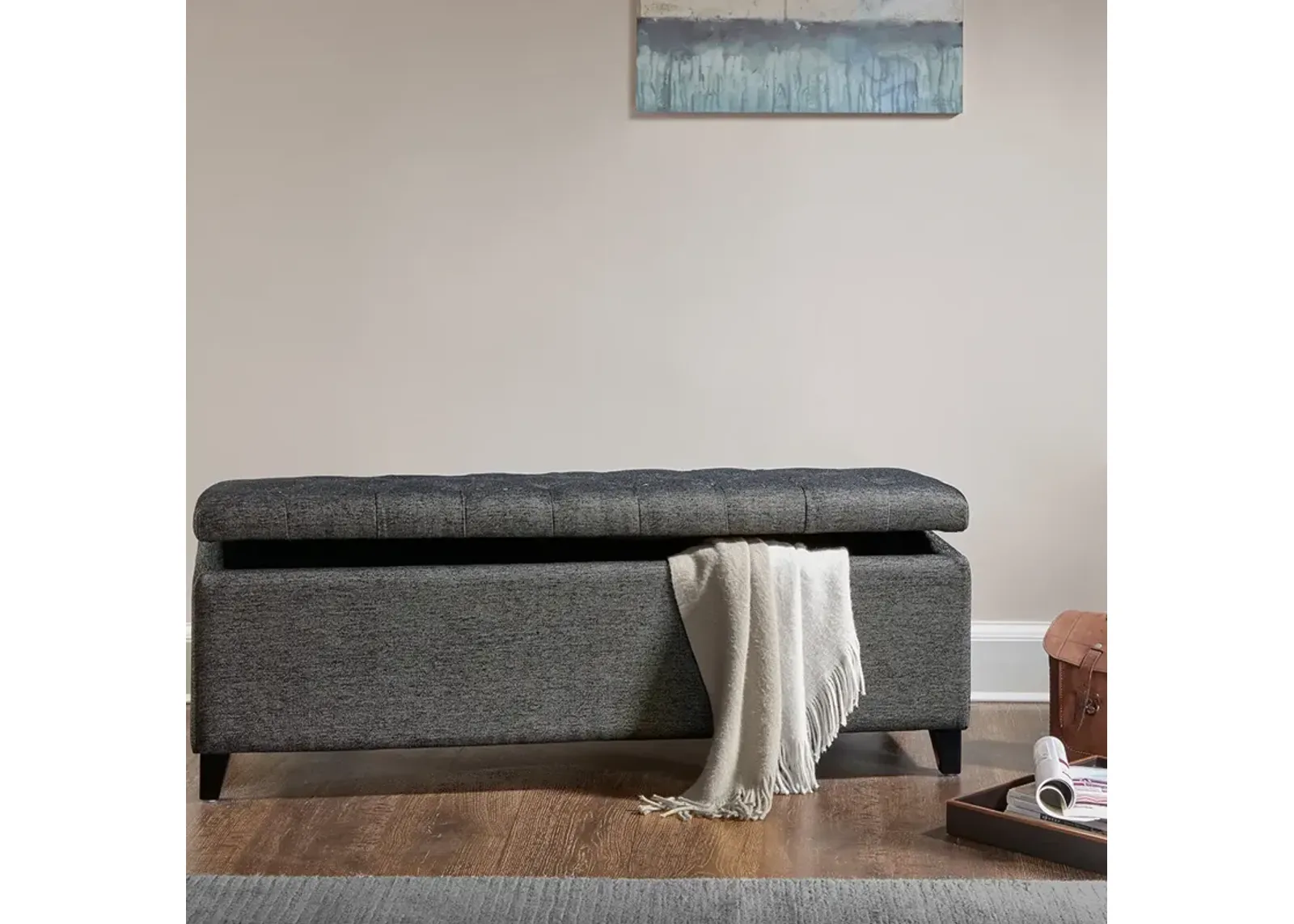 Madison Park Shandra Charcoal Tufted Top Soft Close Storage Bench