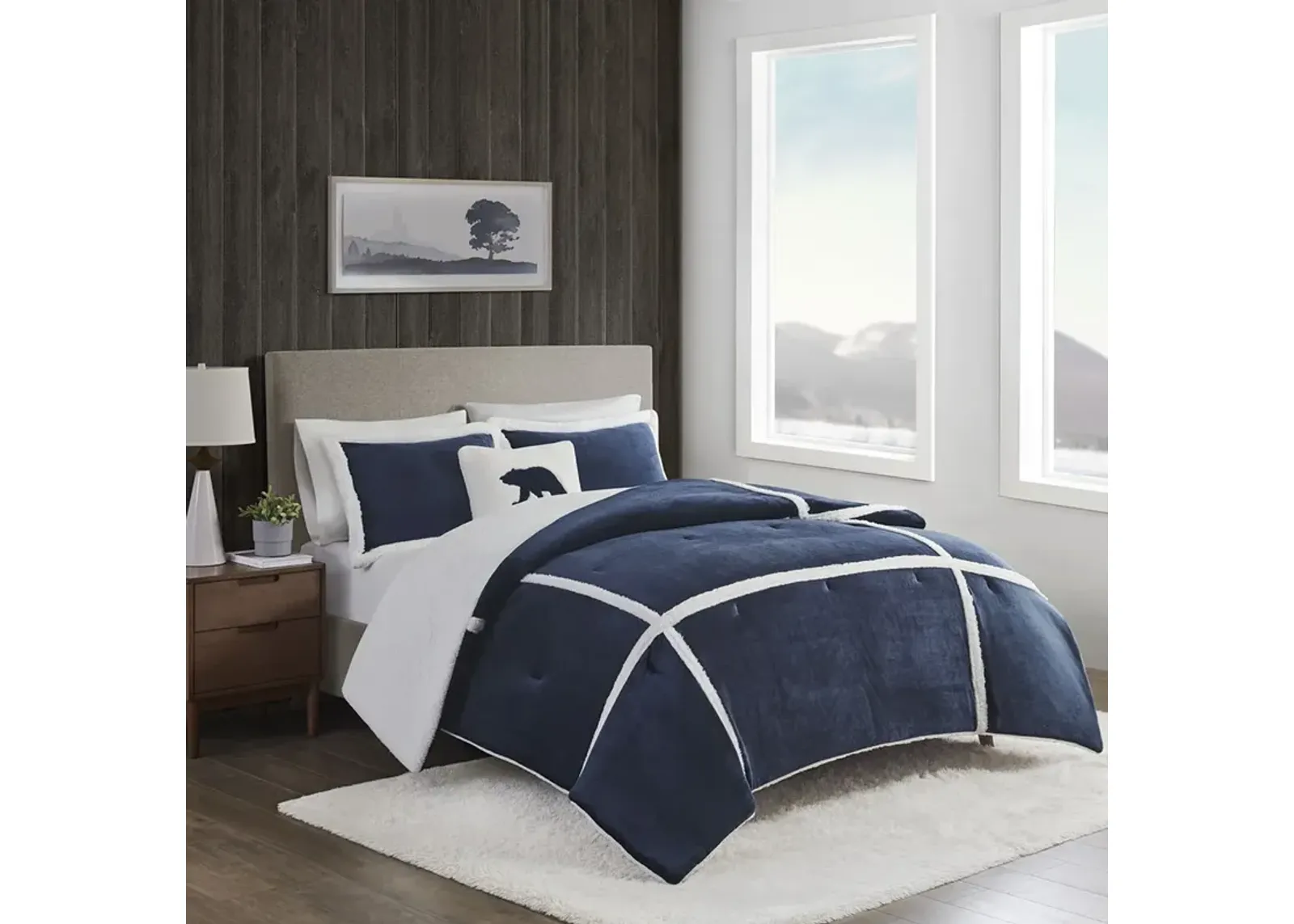 Woolrich Orlen Navy Plush to Sherpa Comforter Set