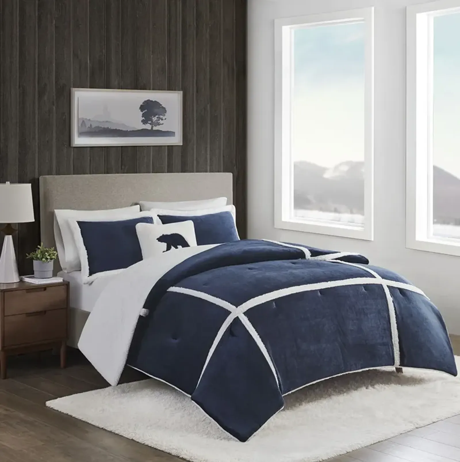 Woolrich Orlen Navy Plush to Sherpa Comforter Set