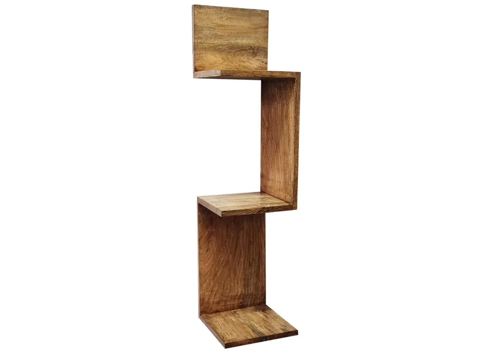 33" Mango Zig Zag Corner Wall Shelf, Brown