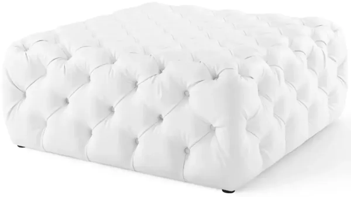 Amour Tufted Button Large Square Faux Leather Ottoman